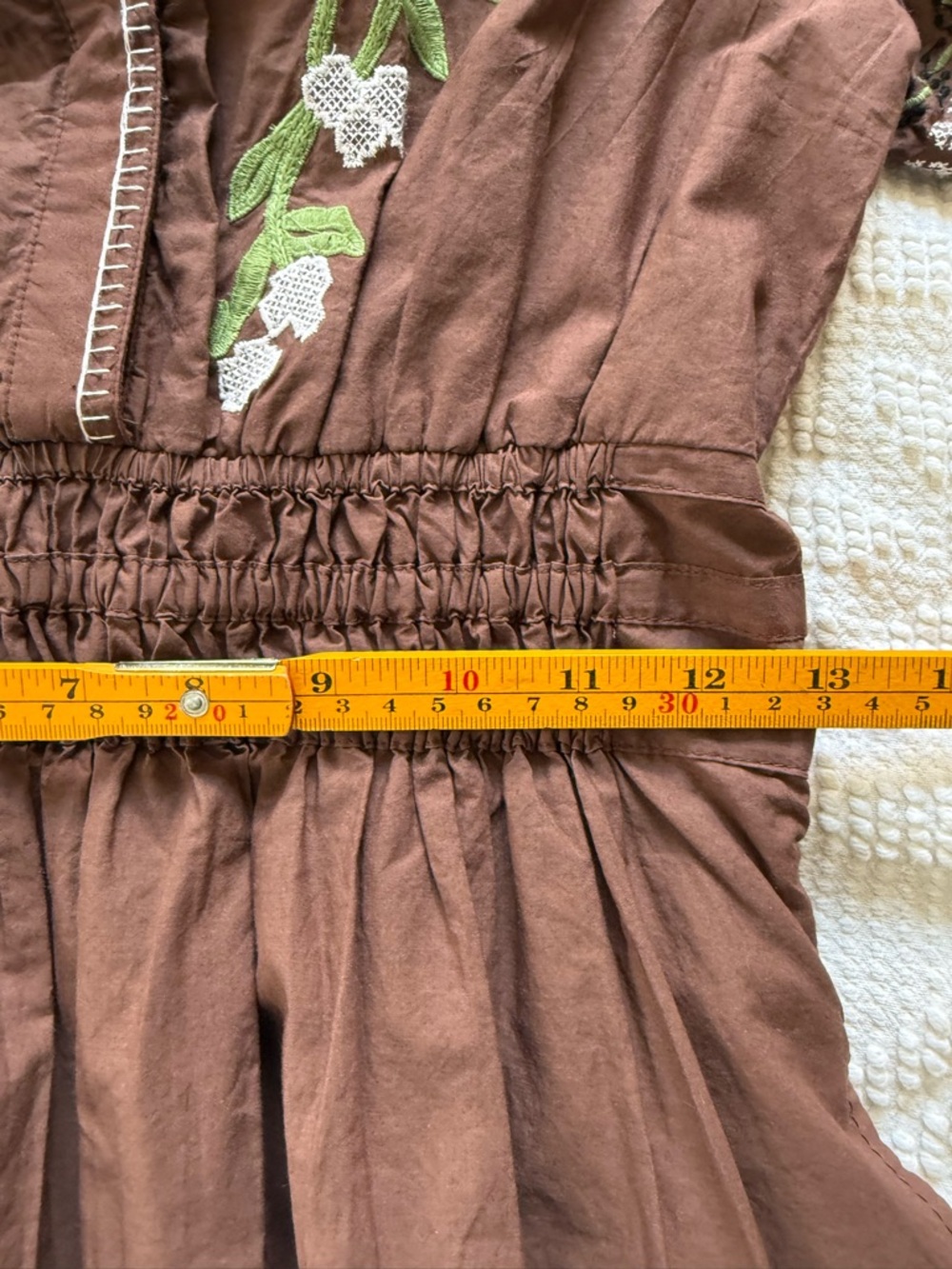 Anthropologie Somerset Brown Maxi Dress with Green & White Embroidery Size XS - Picture 10 of 11